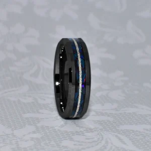 Bague funéraire en céramique noire à 3 bandes – cendres ou opales