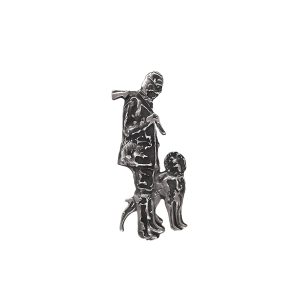 Appliqué en laiton – Chien et maître – Argent antique