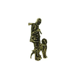 Appliqué en laiton - Chien et maître - Laiton antique
